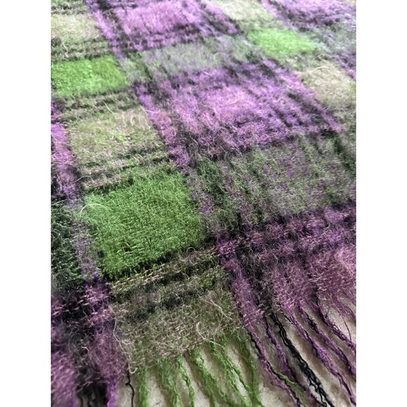 Vintage mohair blend throw blanket purple green 50x70”plaid moffat handloom - Picture 6 of 16